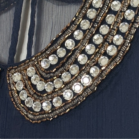 ๐บ Ark & Co Beaded Sheer Blouse Size S Peter Pan Collar Half Sleeve Crystal Top - Picture 4 of 8